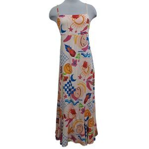 Paper Hearts Fun Colorful Cut Out Maxi Dress Sun Stars Floral Large Multi-Color